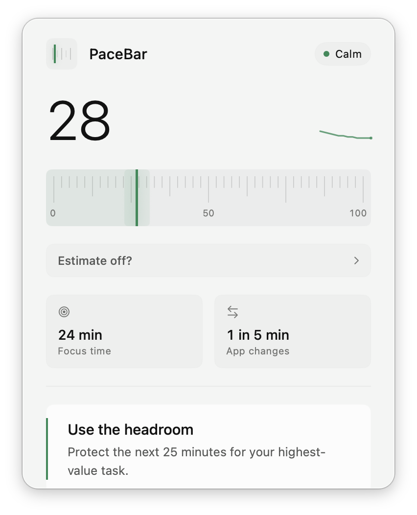 PaceBar - A quiet pace instrument for Mac